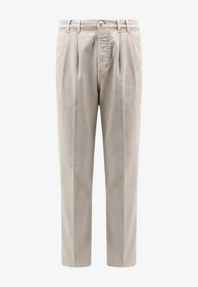Brunello Cucinelli Logo Patch Chino Pants In Neutral