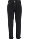 Brunello Cucinelli Logo-patch Cotton Tapered Jeans In Blue