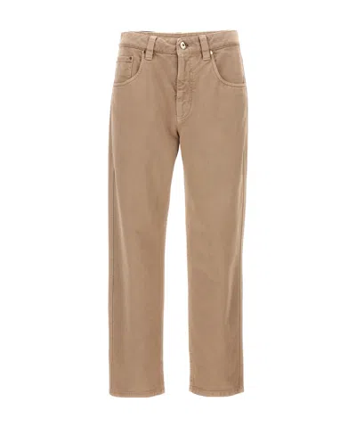 Brunello Cucinelli Logo Patch Cropped Jeans In Nude