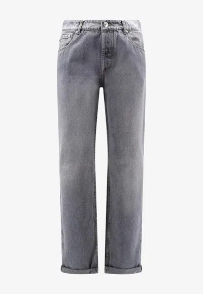 Brunello Cucinelli Logo Patch Faded Jeans In Gray