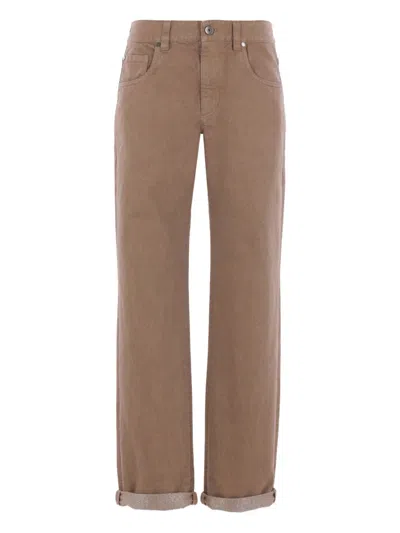 Brunello Cucinelli Logo-patch Jeans In Brown