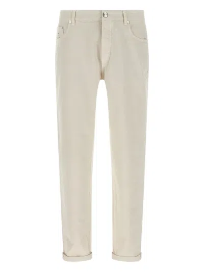 Brunello Cucinelli Dyed Jeans With Rolled Cuffs And Pockets In Neutral
