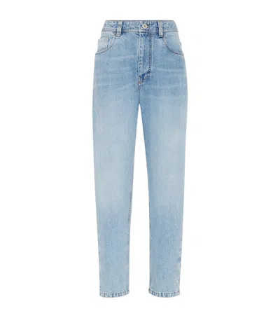 Brunello Cucinelli Logo Patch Mid-rise Straight-fit Jeans In Blue