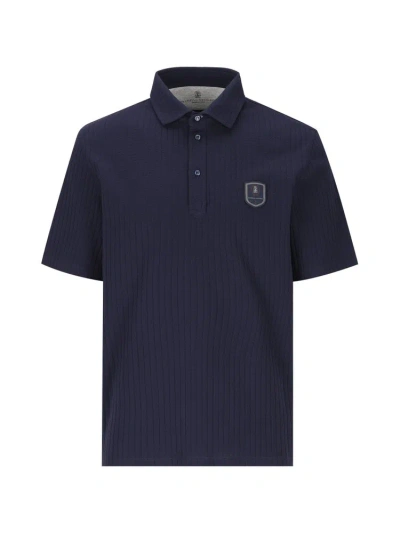 Brunello Cucinelli Logo Patch Polo Shirt In Blue