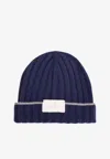 Brunello Cucinelli Logo Patch Ribbed Beanie In Blue
