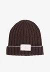 Brunello Cucinelli Logo Patch Ribbed Beanie In Brown