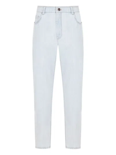 Brunello Cucinelli Logo-patch Straight-leg Jeans In Blue