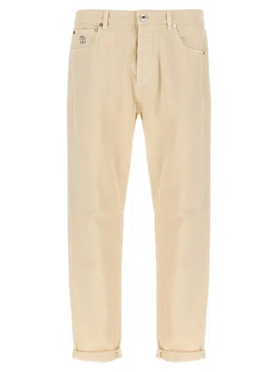 Brunello Cucinelli Logo Patch Straight Leg Jeans In White
