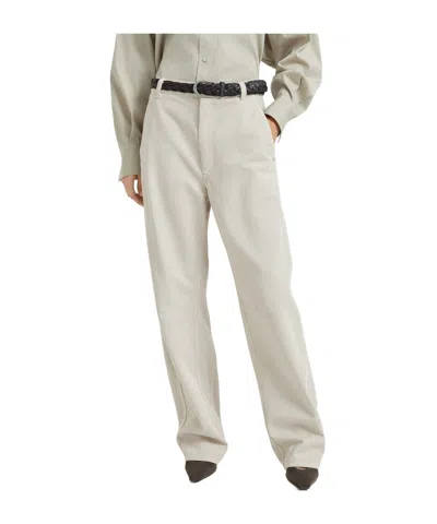 Brunello Cucinelli Logo Patch Straight-leg Trousers In Nude