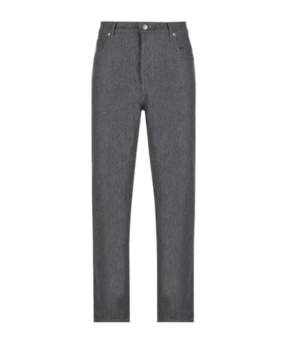 Brunello Cucinelli Embroidered-logo Straight-leg Trousers In Gray