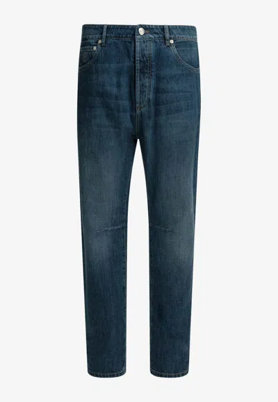 Brunello Cucinelli Logo Patch Straight-leg Jeans In Blue