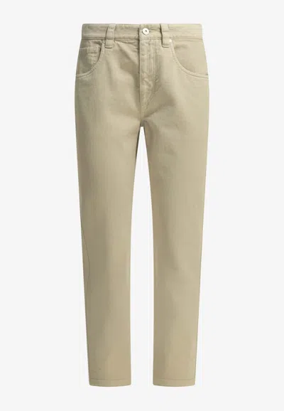 Brunello Cucinelli Logo Patch Straight-leg Jeans In Sand