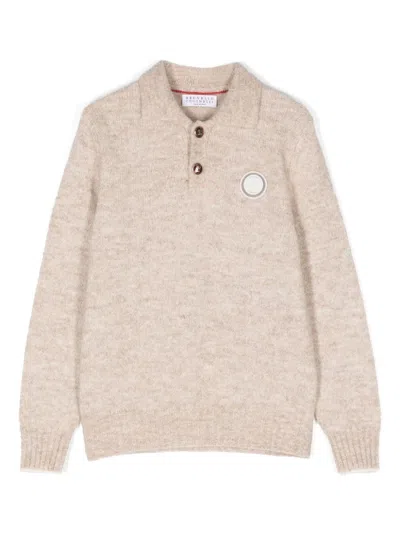 Brunello Cucinelli Kids' Logo-patch Sweater In Nude