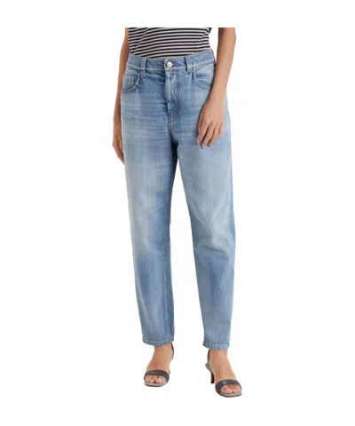 Brunello Cucinelli Logo-patch Tapered Jeans In Blue