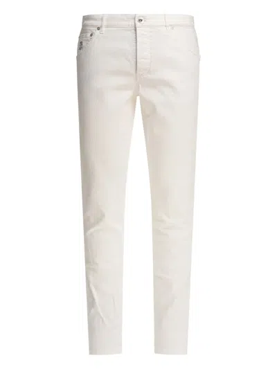 Brunello Cucinelli Tapered Garment-dyed Stretch-cotton Trousers In White