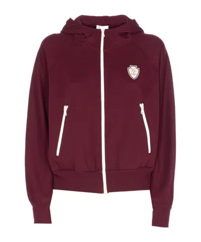 Brunello Cucinelli Zip Up Sweatshirt With Hood And Pockets In Burgundy