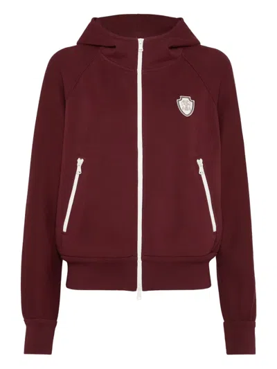 Brunello Cucinelli Logo-patch Zipped Hoodie In Red