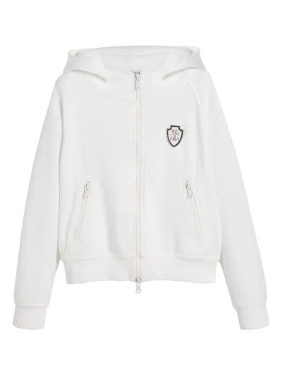 Brunello Cucinelli Kids' Logo-patch Zipped Hoodie In White