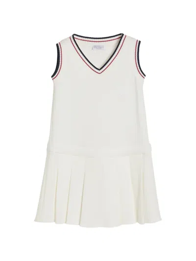 Brunello Cucinelli Kids' Logo Piqué Dress In White