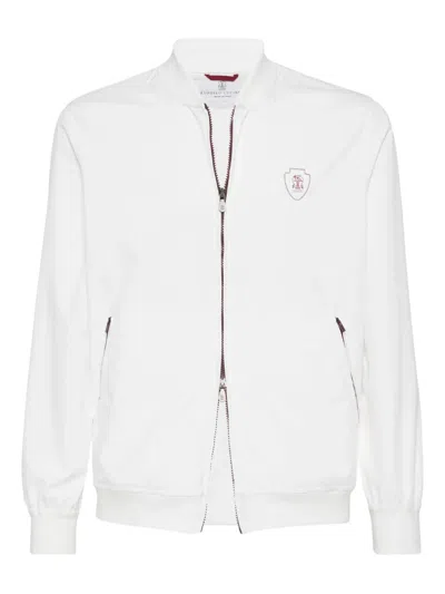 Brunello Cucinelli Nylon Sweatshirt With Logo And Zipper In White