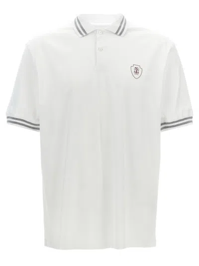 Brunello Cucinelli Logo-print Embroidered Striped Cotton-jersey Polo Shirt In White