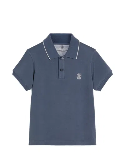 Brunello Cucinelli Kids' Logo Polo Shirt In Blue