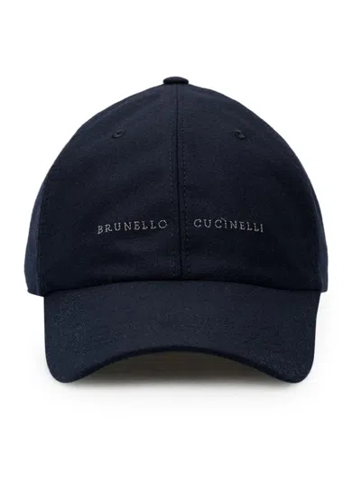 Brunello Cucinelli Logo-print Cap In Blue