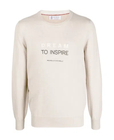 Brunello Cucinelli Logo-print Cashmere Sweatshirt In White