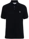 Brunello Cucinelli Midnight Polo Shirt With Buttoned Placket In Blue