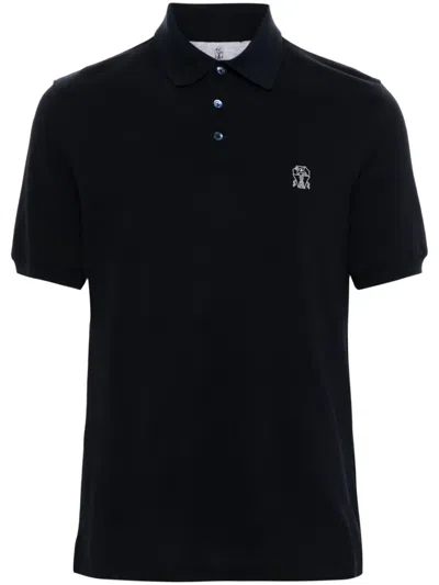 Brunello Cucinelli Logo-embroidered Cotton Polo Shirt In Black