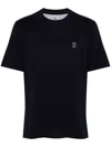 Brunello Cucinelli Cotton Jersey Crew Neck T-shirt With Logo In 蓝色