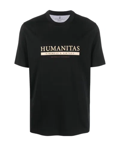 Brunello Cucinelli Logo-print Cotton T-shirt In Black