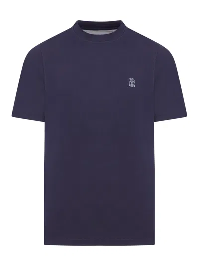 Brunello Cucinelli Logo-print Cotton T-shirt In Blue
