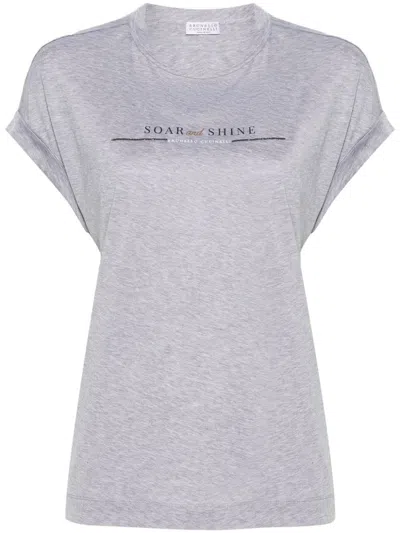 Brunello Cucinelli Logo-print Cotton T-shirt In Gray