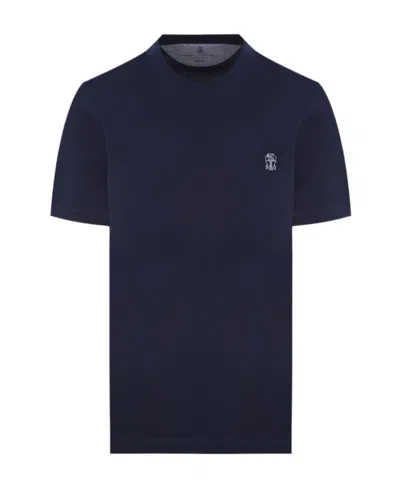 Brunello Cucinelli Logo-print Crewneck T-shirt In Blue