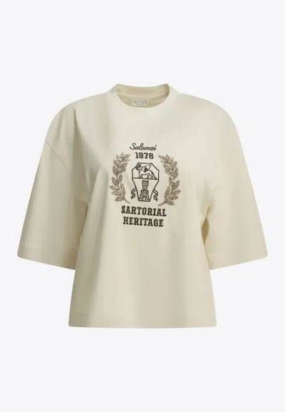 Brunello Cucinelli Crew-neck T-shirt With Logo In Neutral