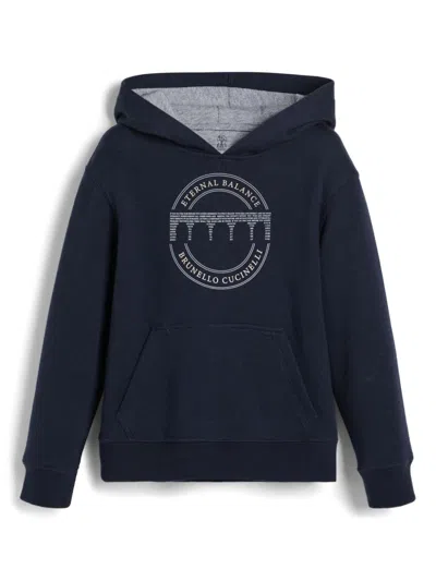 Brunello Cucinelli Kids' Logo-print Hoodie In Blue