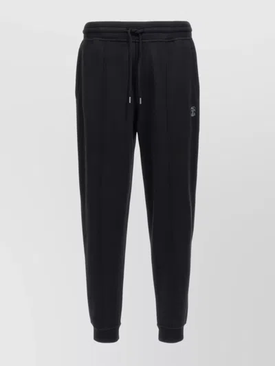 Brunello Cucinelli Logo Print Joggers With Drawstring Waistband In Nero