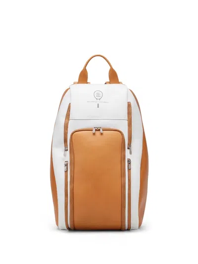 Brunello Cucinelli Logo-print Leather Backpack In Neutrals