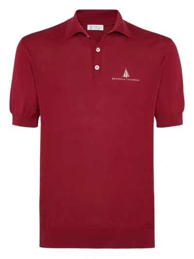 Brunello Cucinelli Slim-fit Logo-embroidered Silk And Cotton-blend Polo Shirt In Red