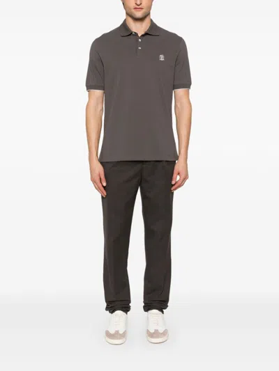Brunello Cucinelli Logo-print Polo Shirt In Brown