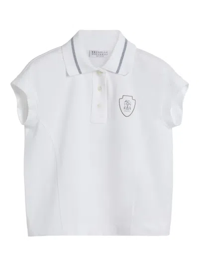 Brunello Cucinelli Kids' Logo-print Polo Shirt In White