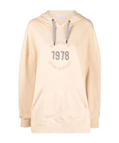 Brunello Cucinelli Logo-print Pullover Hoodie In Nude