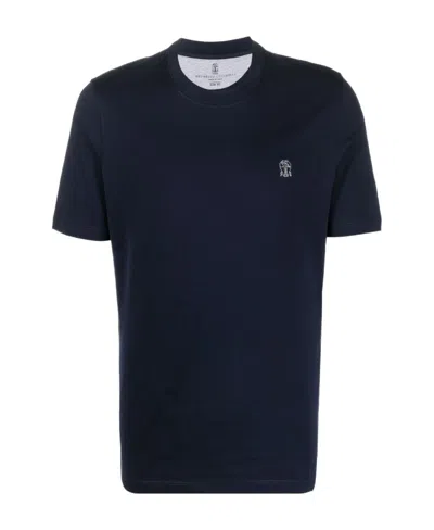 Brunello Cucinelli Logo-print Short-sleeved T-shirt In Blue