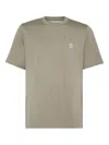 Brunello Cucinelli Crew-neck T-shirt With Printed Logo In Green