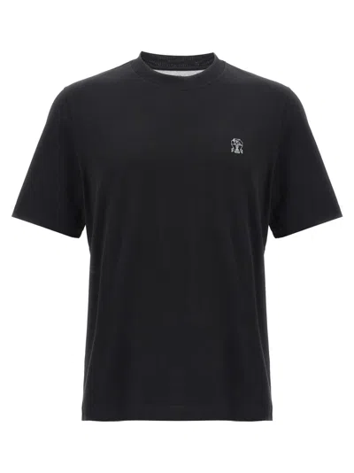 Brunello Cucinelli Logo Print T-shirt In Black