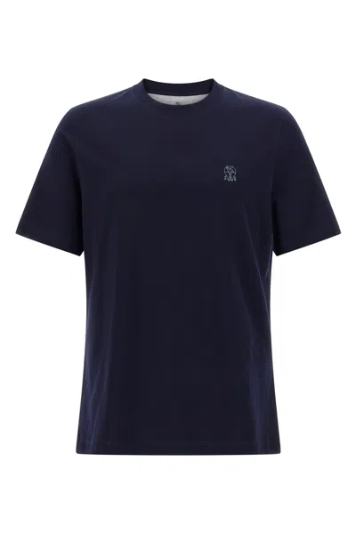 Brunello Cucinelli Logo Print T-shirt In Blue