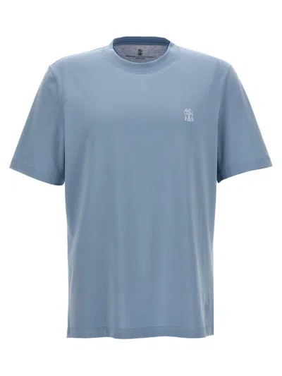 Brunello Cucinelli Logo Print T-shirt In Blue