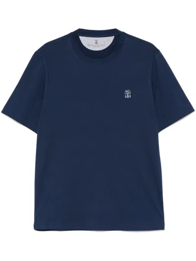Brunello Cucinelli Cotton Crew Neck T-shirt With Short Slits In Animal Print