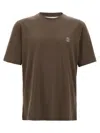 Brunello Cucinelli Printed Logo Crew Neck T-shirt With Side Slits In Brown